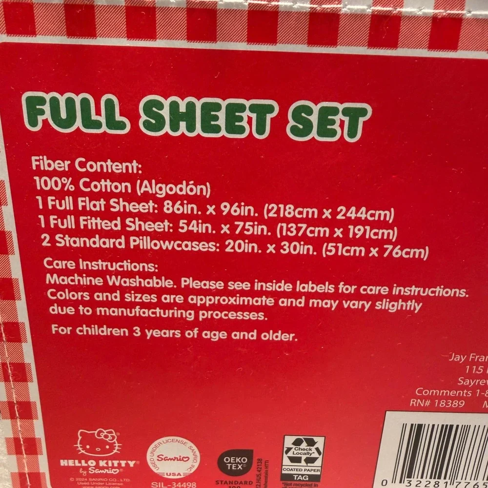 Hello Kitty Sanrio White 100% Cotton 4 Piece Full Sheet Set NEW Holiday Kids Bed